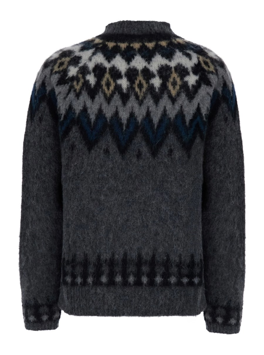 Jucca Maglione Girocollo con Motivo Geometrico All-Over in Misto Lana Grigio Donna, view 2