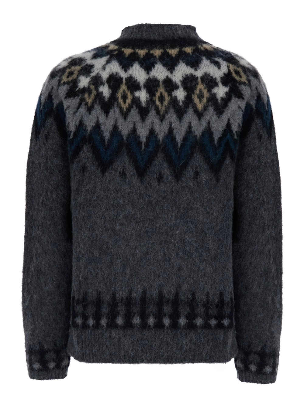 Jucca Maglione Girocollo con Motivo Geometrico All-Over in Misto Lana Grigio Donna, view 2