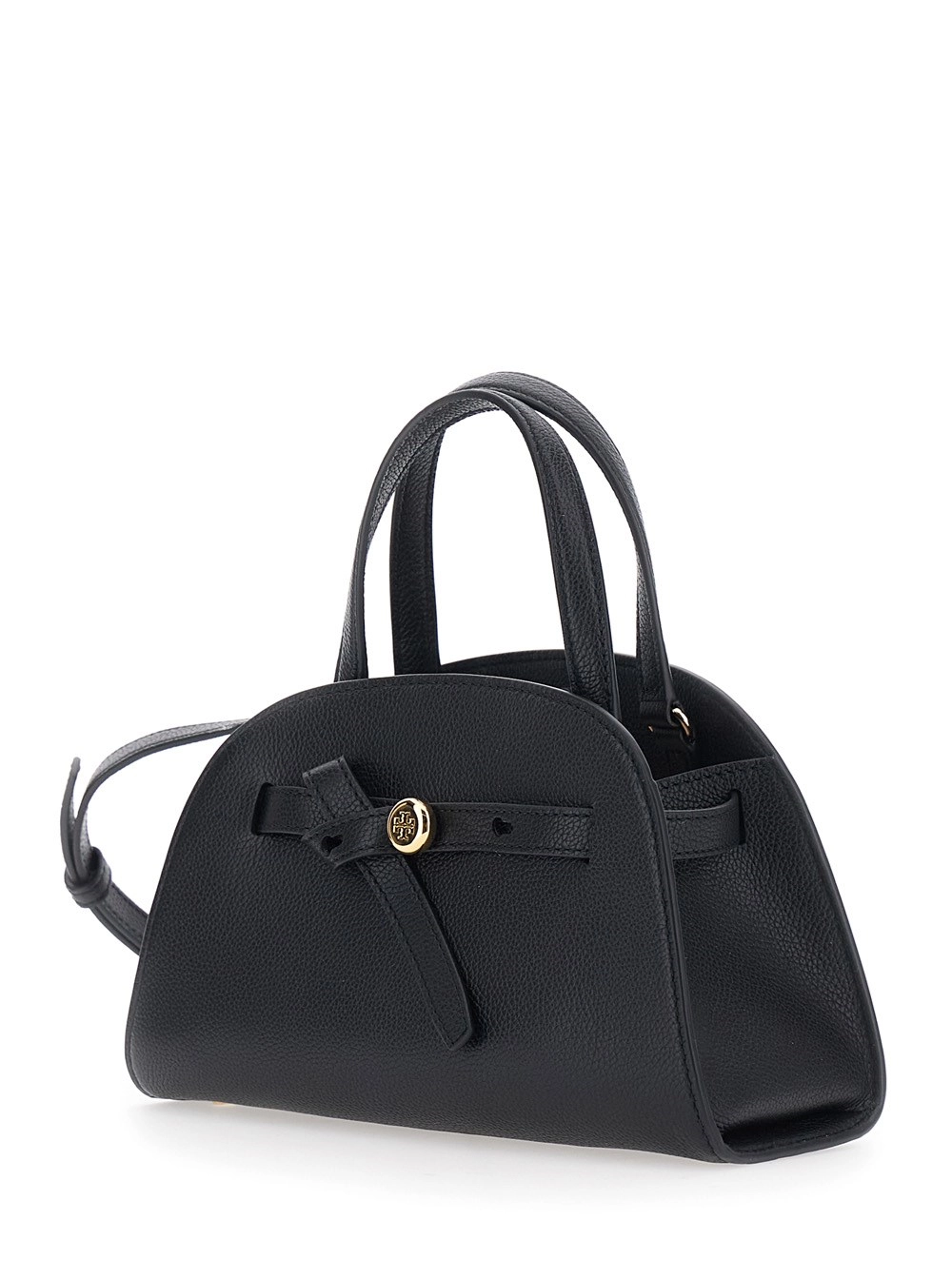 Tory Burch Borsa mini 'Romy' con tracolla regolabile e removibile e placca logo sul fronte in pelle nera donna, view 2