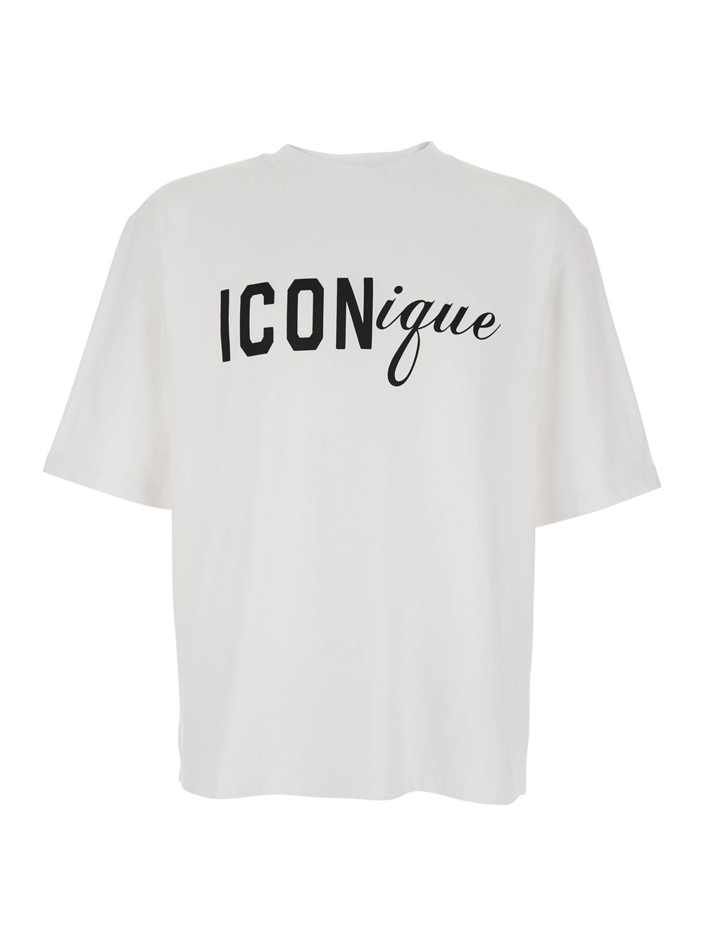 Dsquared2 T-shirt girocollo con maxi logo sul fronte in cotone bianca uomo