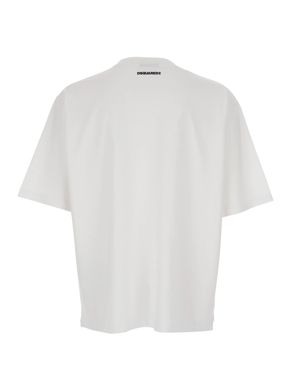 Dsquared2 T-shirt girocollo con maxi logo sul fronte in cotone bianca uomo, view 2