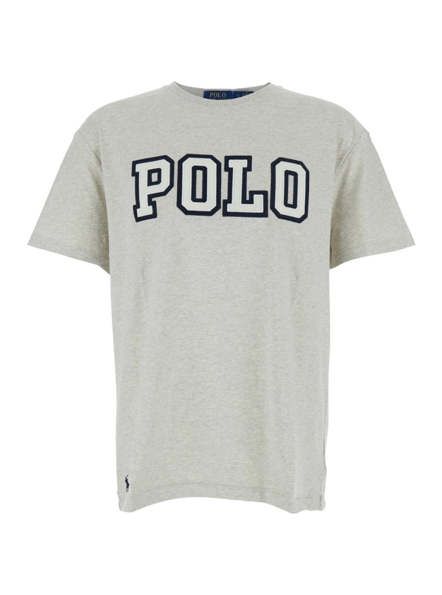 Polo Ralph Lauren T-Shirt Girocollo con Stampa Logo sul Fronte in Cotone Grigia Uomo