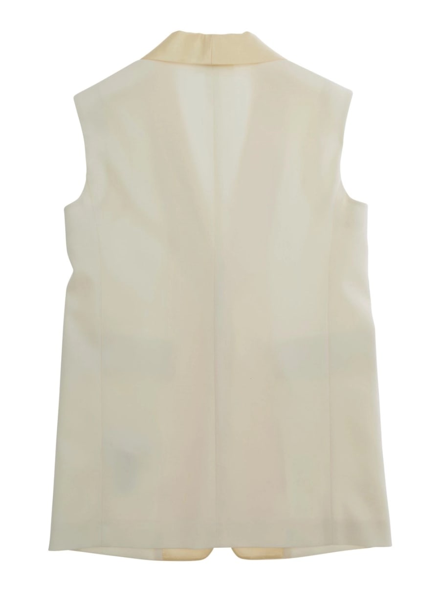Mm6 maison margiela kids Gilet Monopetto con Scollo a V e Patch Logo sul Fronte in Misto Lana Stretch Beige Bambina, view 2
