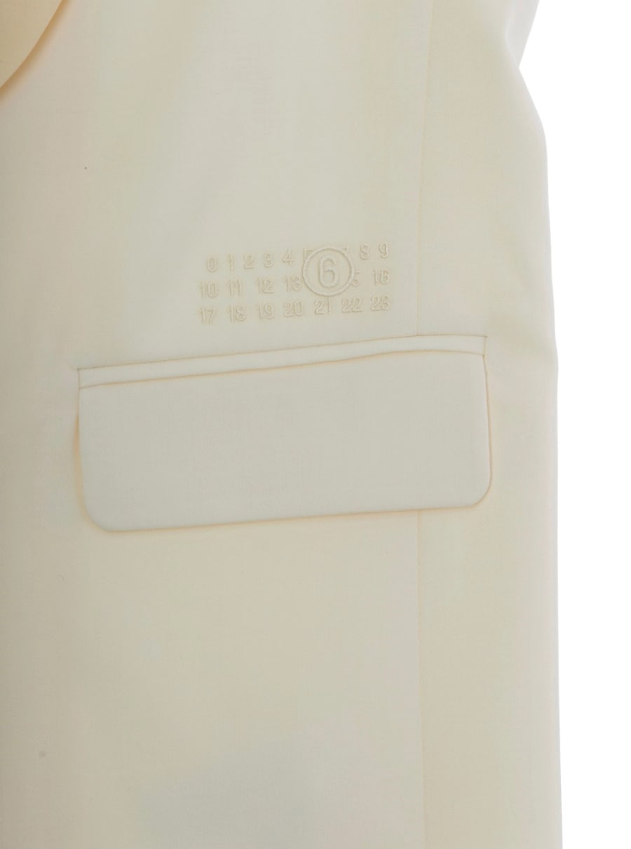 Mm6 maison margiela kids Gilet Monopetto con Scollo a V e Patch Logo sul Fronte in Misto Lana Stretch Beige Bambina, view 3