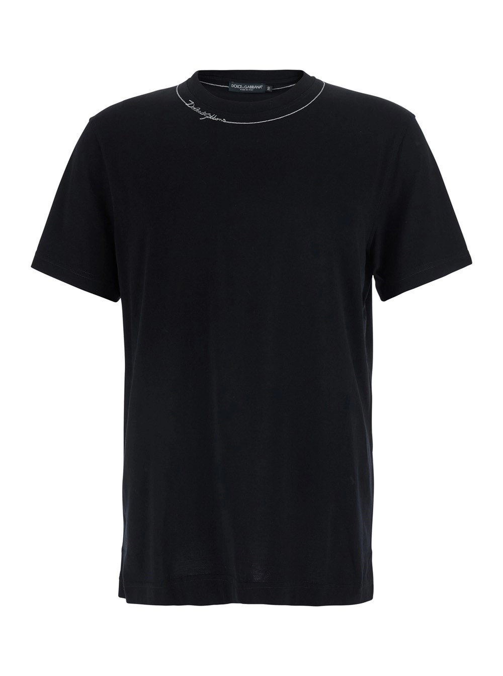 Dolce & Gabbana T-shirt girocollo con logo lettering sul collo in cotone nera uomo