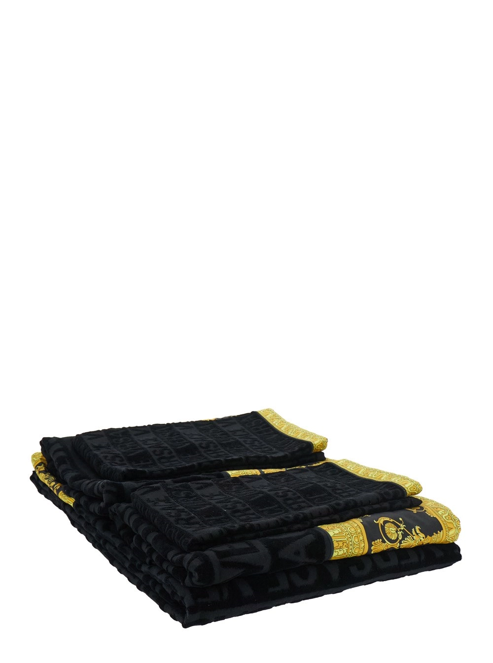 Versace home Set di asciugamani con stampa Barocco, cotone, nero, unisex