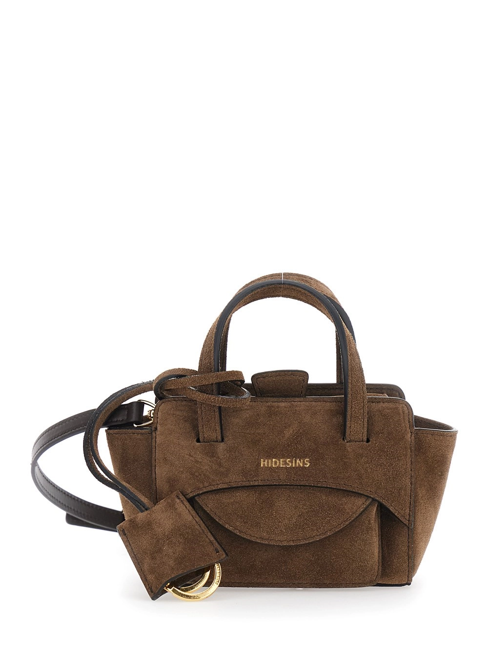 Hidesins Borsa a Mano Mini con Tracolla Regolabile e Tasca sul Fronte in Pelle Scamosciata Marrone Donna