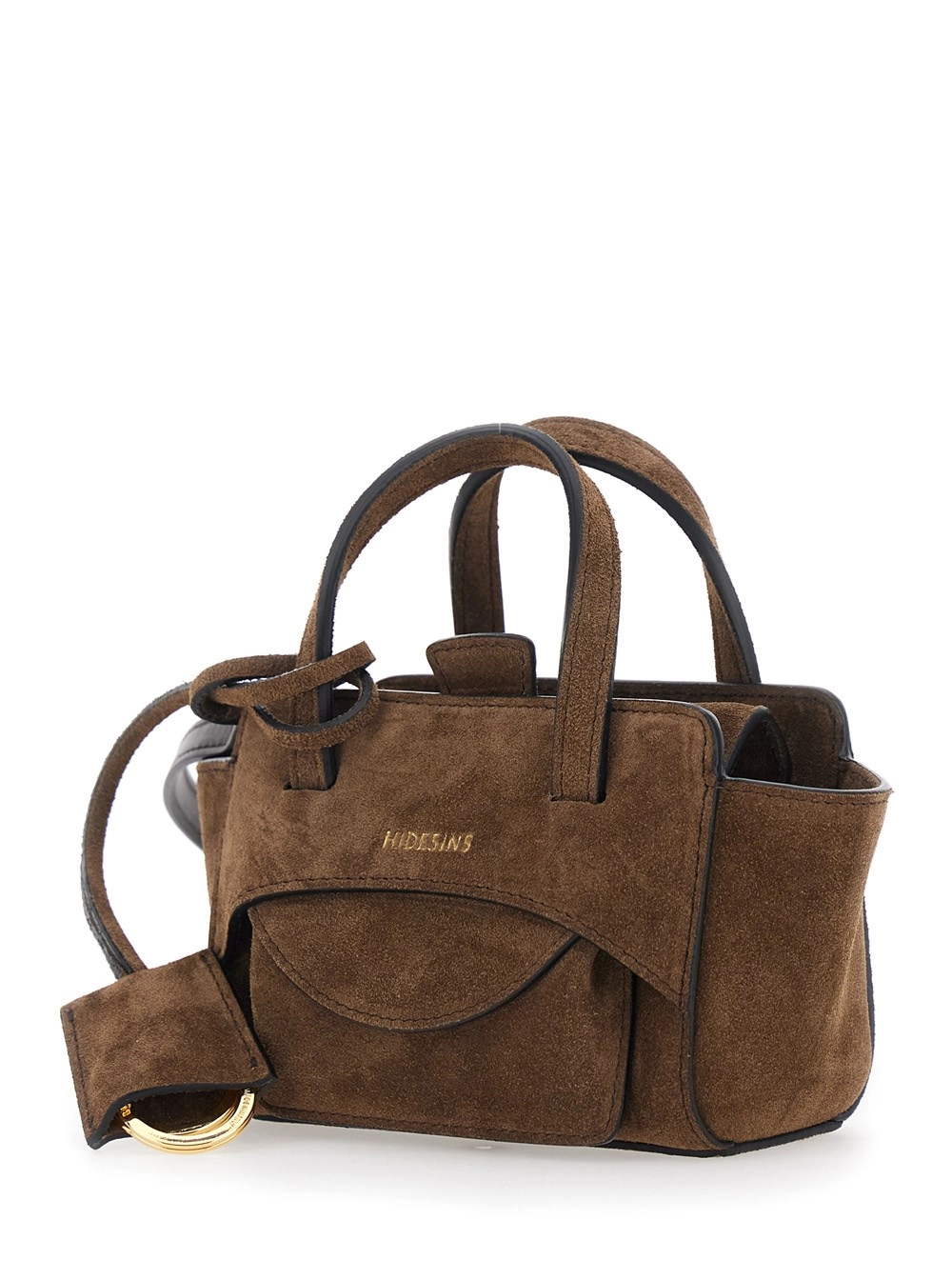 Hidesins Borsa a Mano Mini con Tracolla Regolabile e Tasca sul Fronte in Pelle Scamosciata Marrone Donna, view 2
