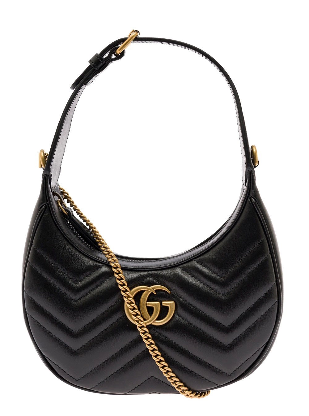 Gucci Borsa a Spalla 'GG Marmont' in Pelle Chevron Nero Donna