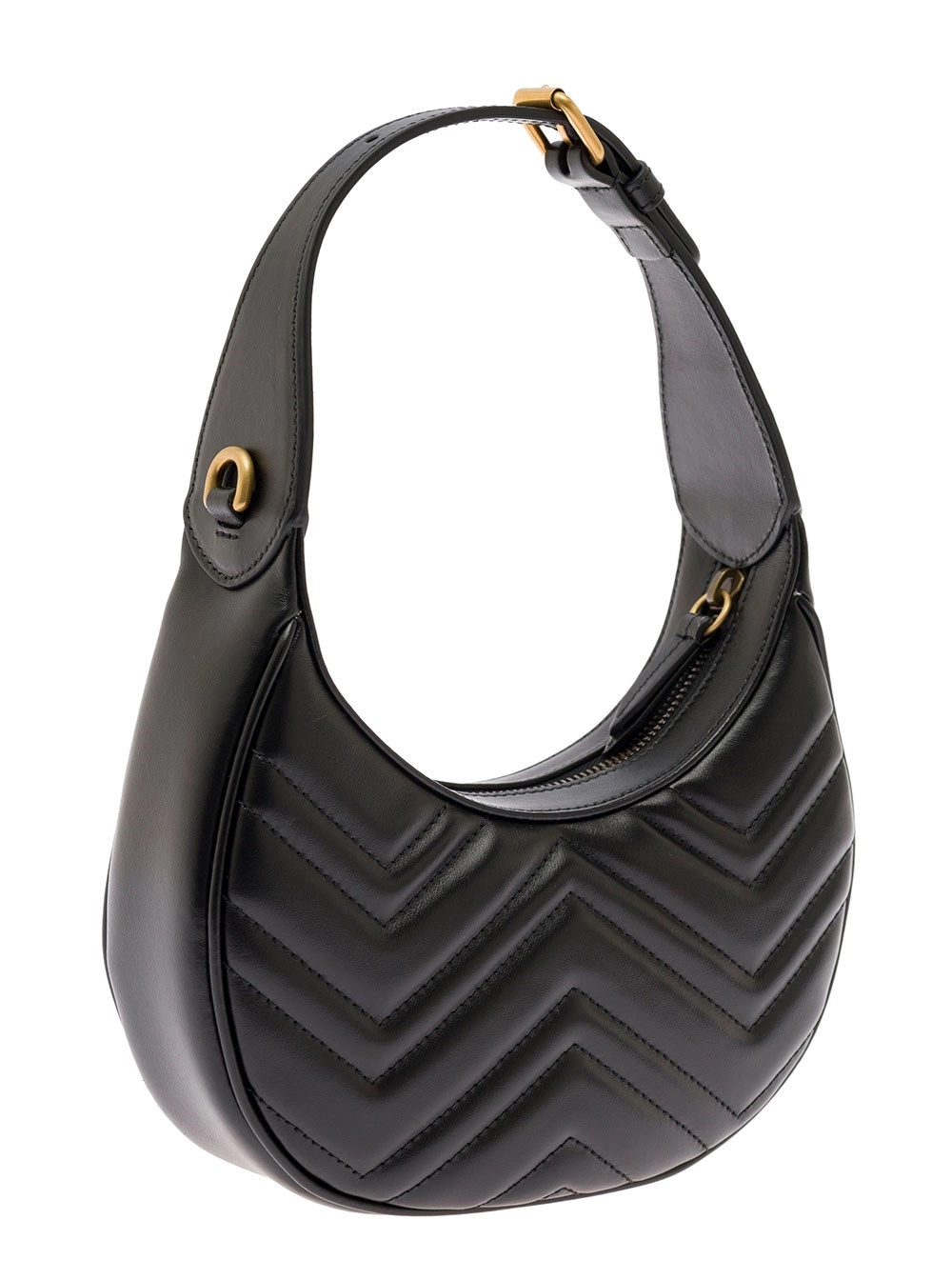 Gucci Borsa a Spalla 'GG Marmont' in Pelle Chevron Nero Donna, view 2
