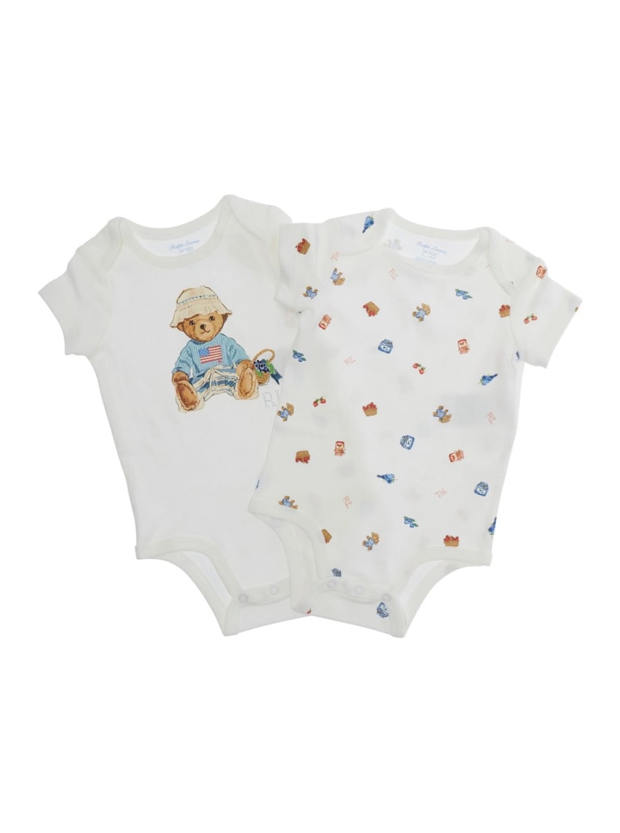 Polo ralph lauren kids Set di due bodysuit con collo rotondo e stampe in cotone Bianco baby