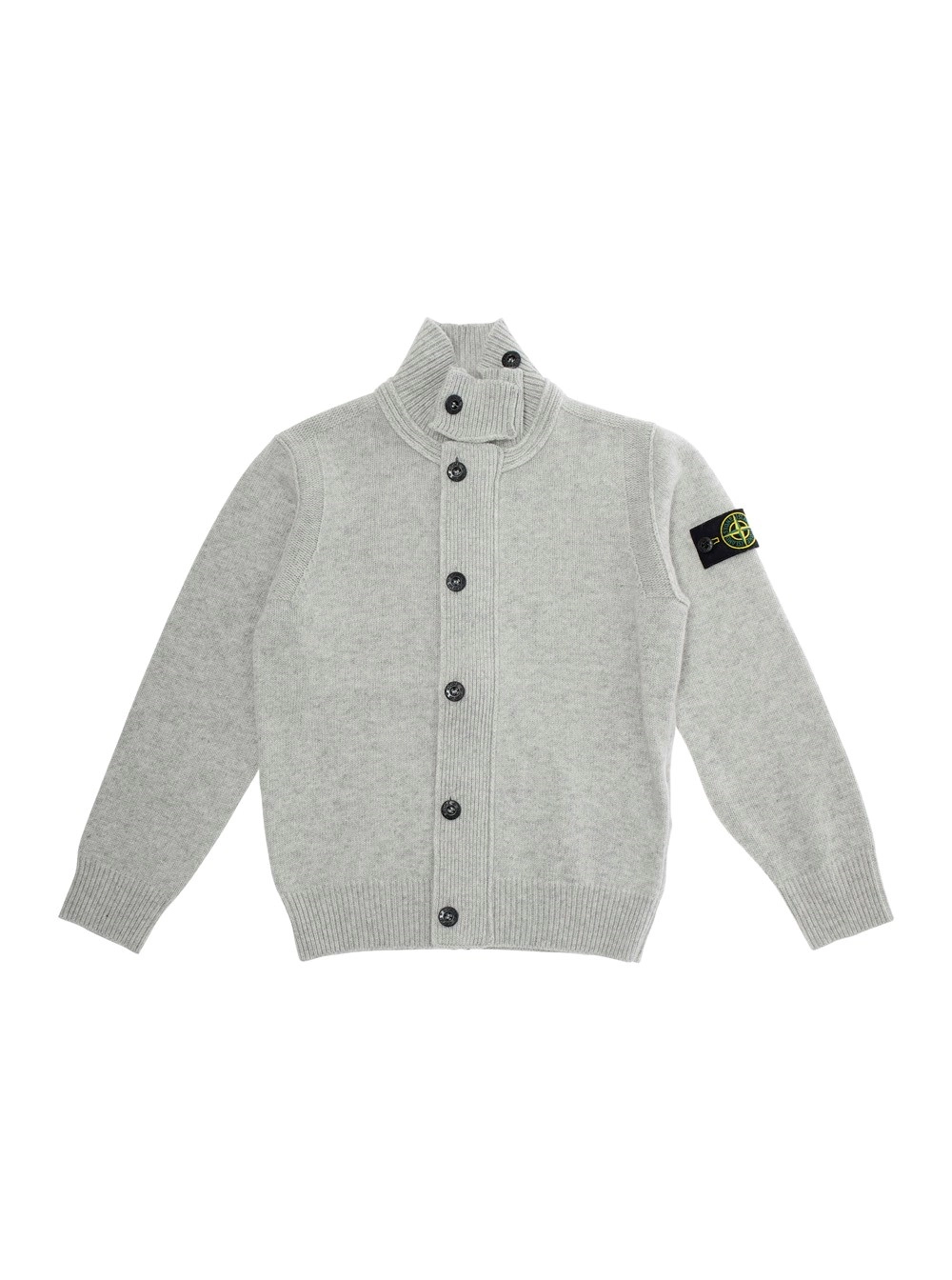 Stone island kids Cardigan a Collo Alto con Patch Logo sulla Manica in Misto Lana e Cashmere Grigio Bambino