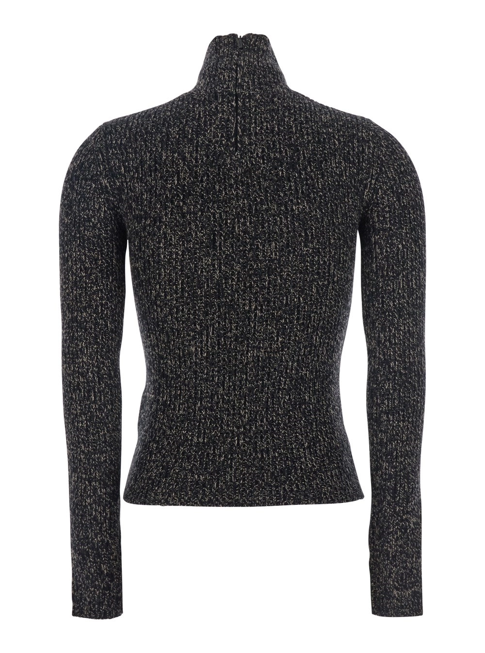 Max Mara Maglia a Collo Alto con Design a Coste in Misto Lana Grigia Donna, view 2