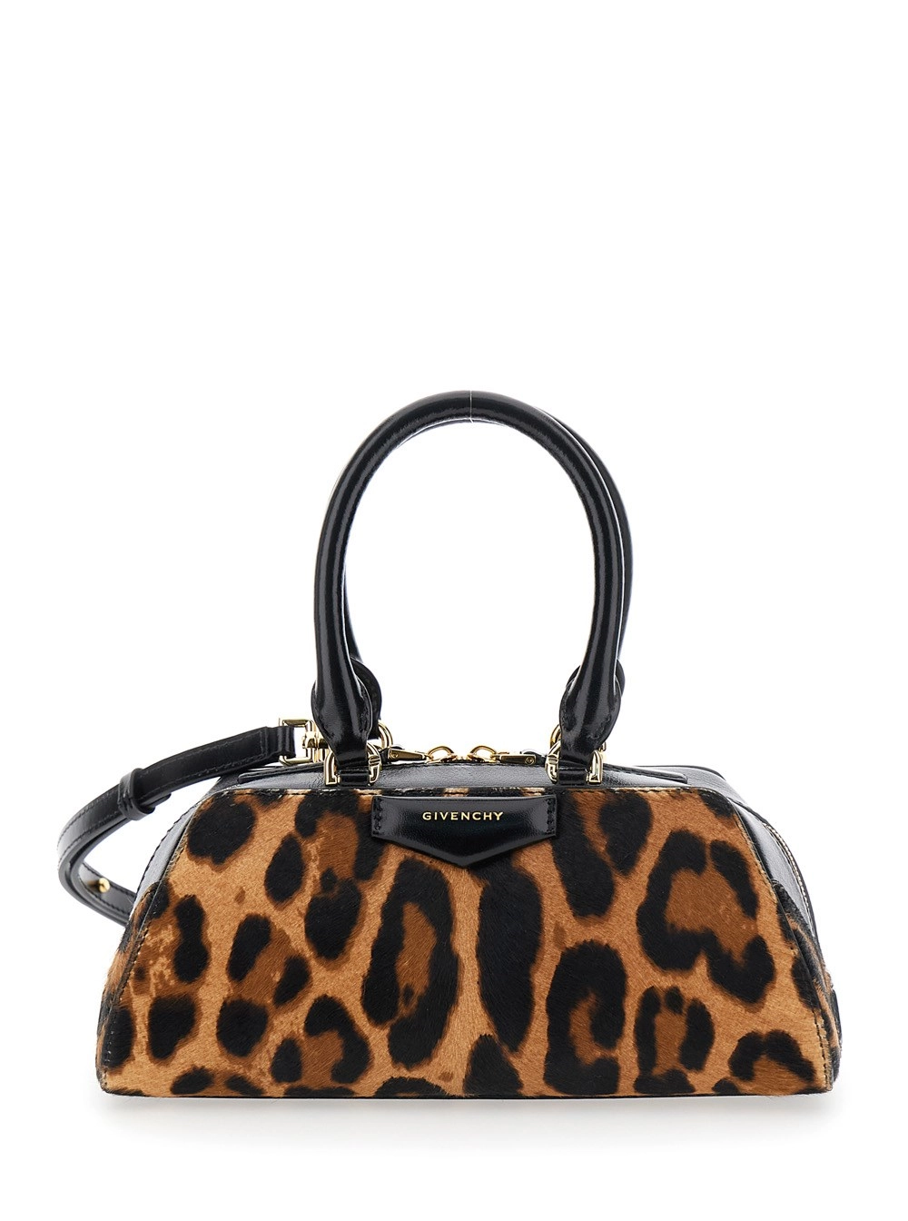 Givenchy Borsa a Mano 'Antigona East West' Mini con Motivo Animalier e Logo Lettering sul Fronte in Pelle Marrone Donna