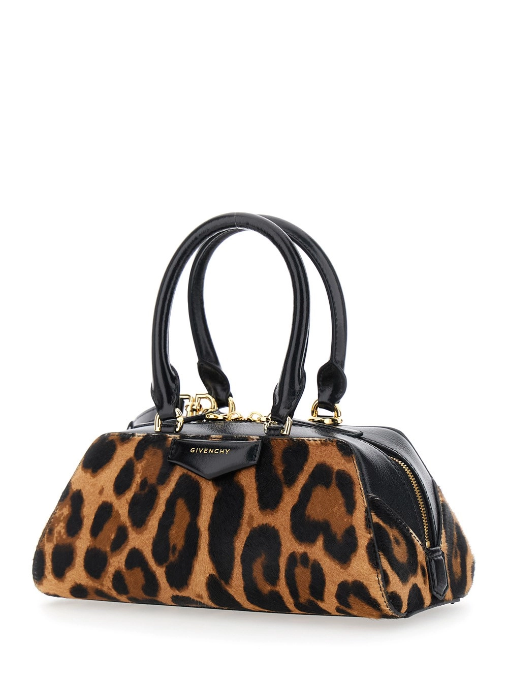 Givenchy Borsa a Mano 'Antigona East West' Mini con Motivo Animalier e Logo Lettering sul Fronte in Pelle Marrone Donna, view 2