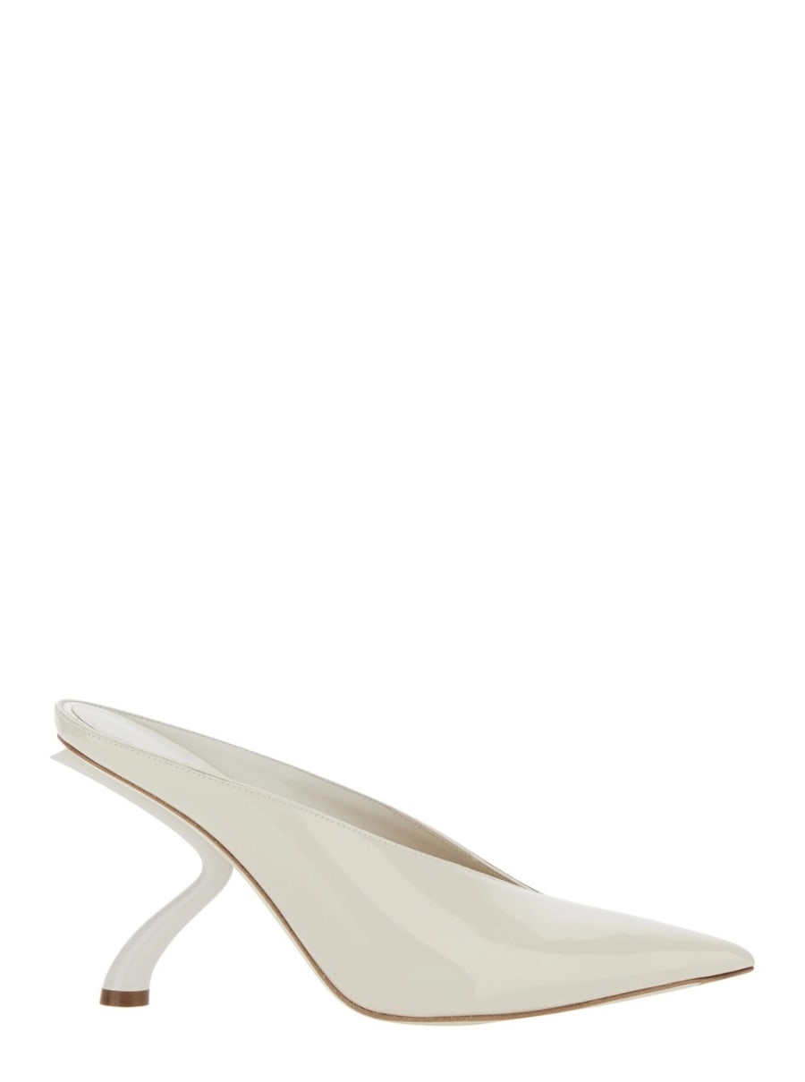 Ferragamo Sandali Mules con scollo a V e Tacco scultoreo in Pelle Bianca Donna