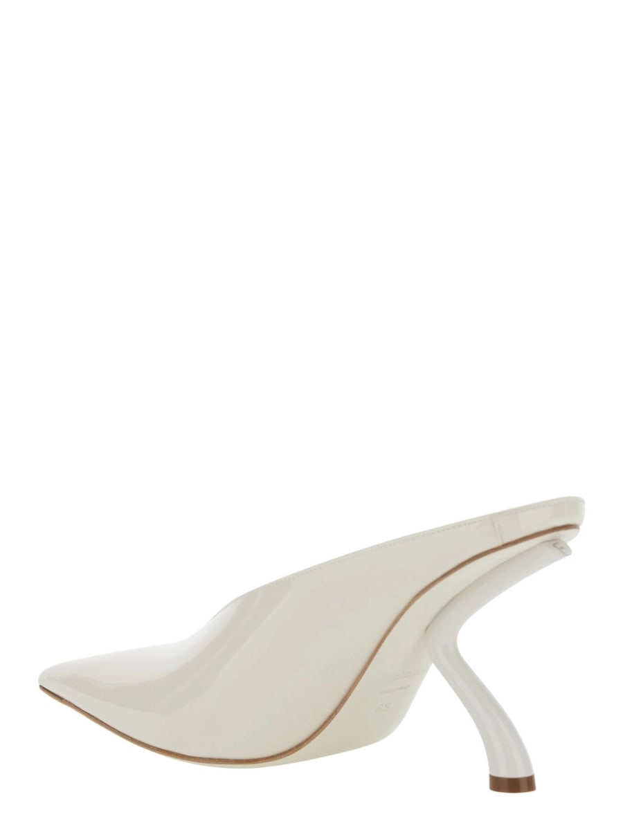 Ferragamo Sandali Mules con scollo a V e Tacco scultoreo in Pelle Bianca Donna, view 3