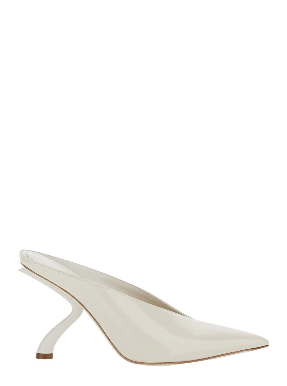 Ferragamo Sandali Mules con scollo a V e Tacco scultoreo in Pelle Bianca Donna