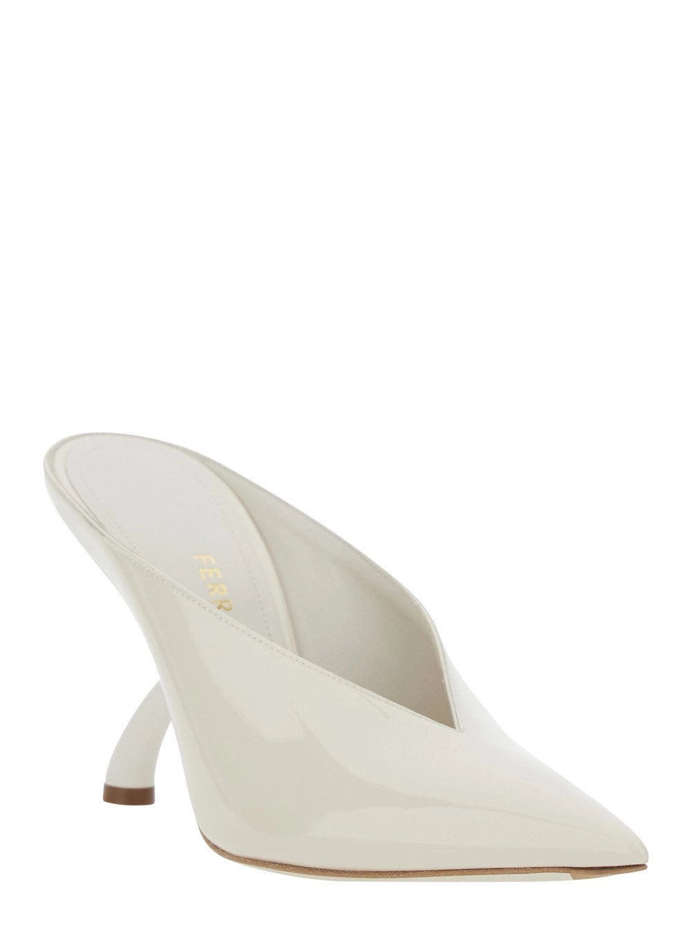 Ferragamo Sandali Mules con scollo a V e Tacco scultoreo in Pelle Bianca Donna, view 2