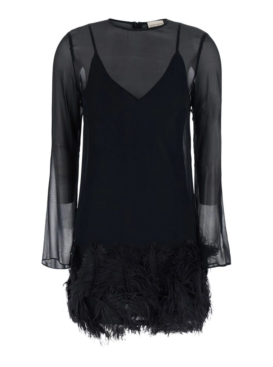 Semicouture Abito con piume applicate sui bordi in tessuto nero donna