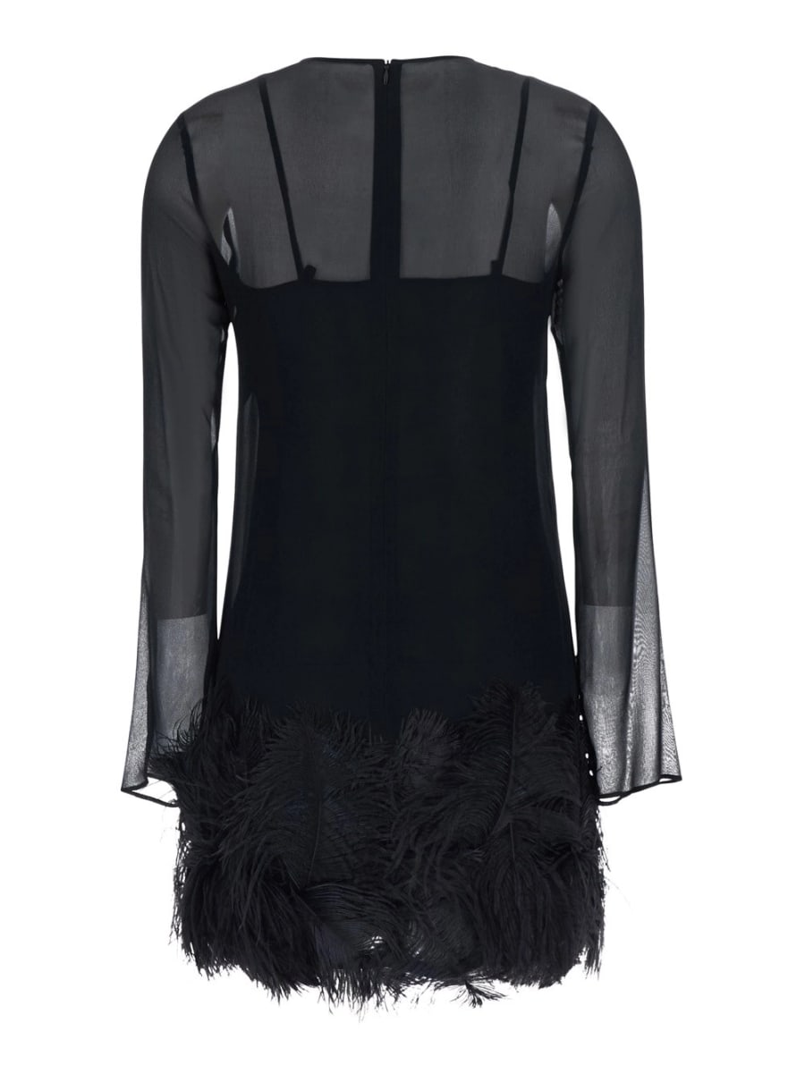 Semicouture Abito con piume applicate sui bordi in tessuto nero donna, view 2