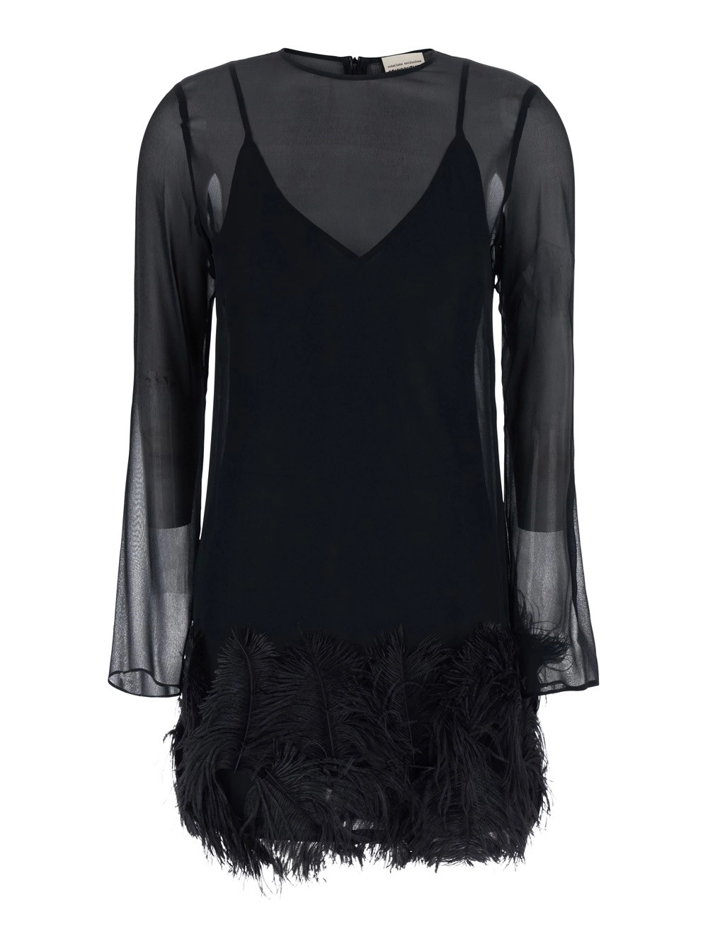 Semicouture Abito con piume applicate sui bordi in tessuto nero donna