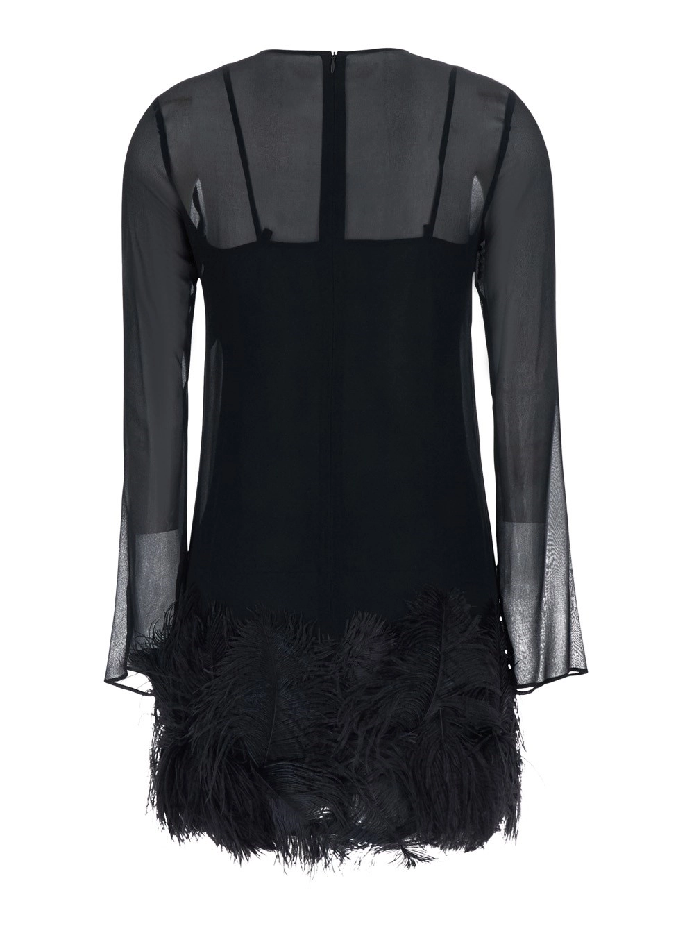 Semicouture Abito con piume applicate sui bordi in tessuto nero donna, view 2