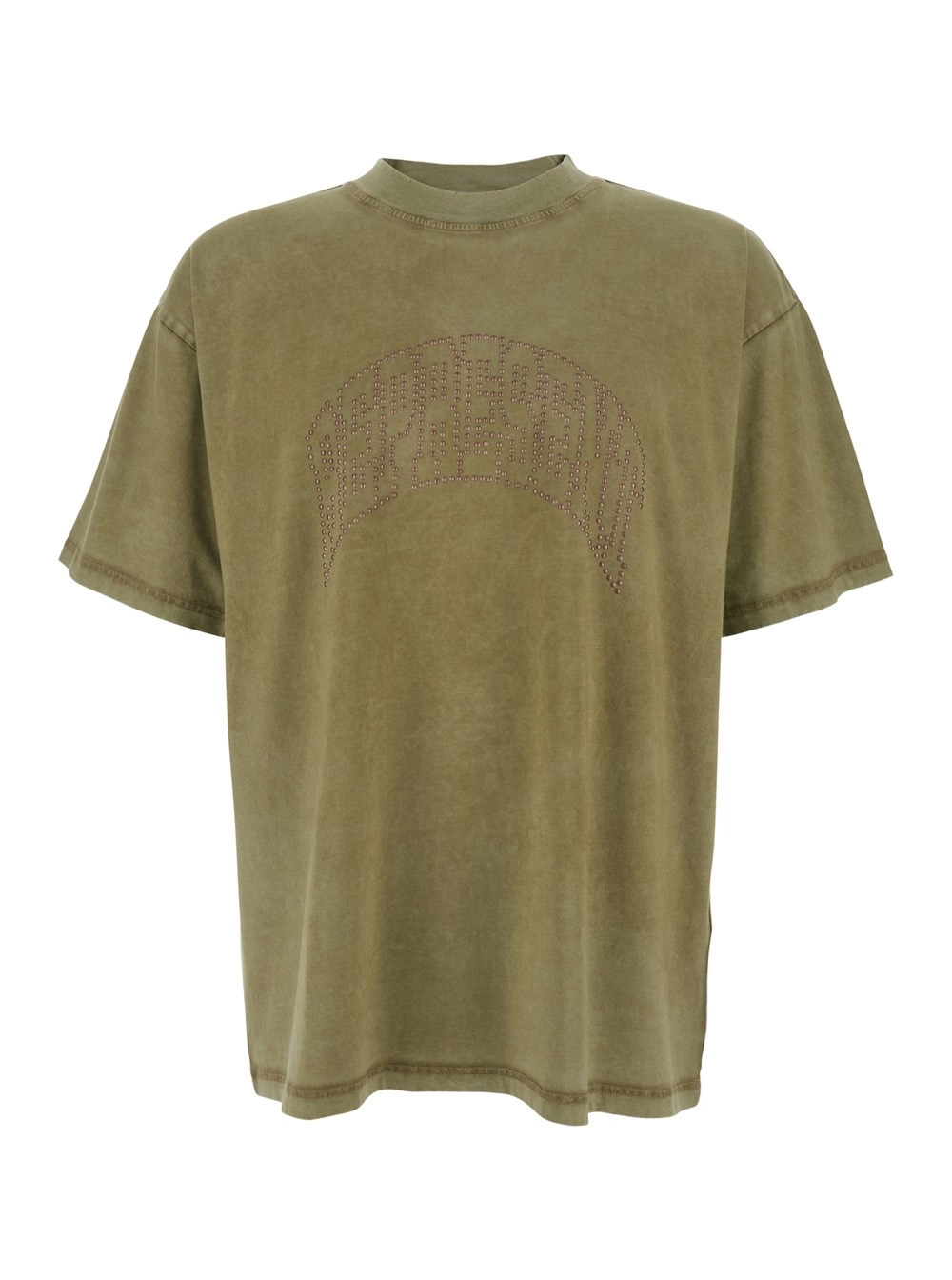 Represent T-Shirt Verde con Logo Lettering sul Fronte ed Effetto Sbiadito in Cotone Uomo