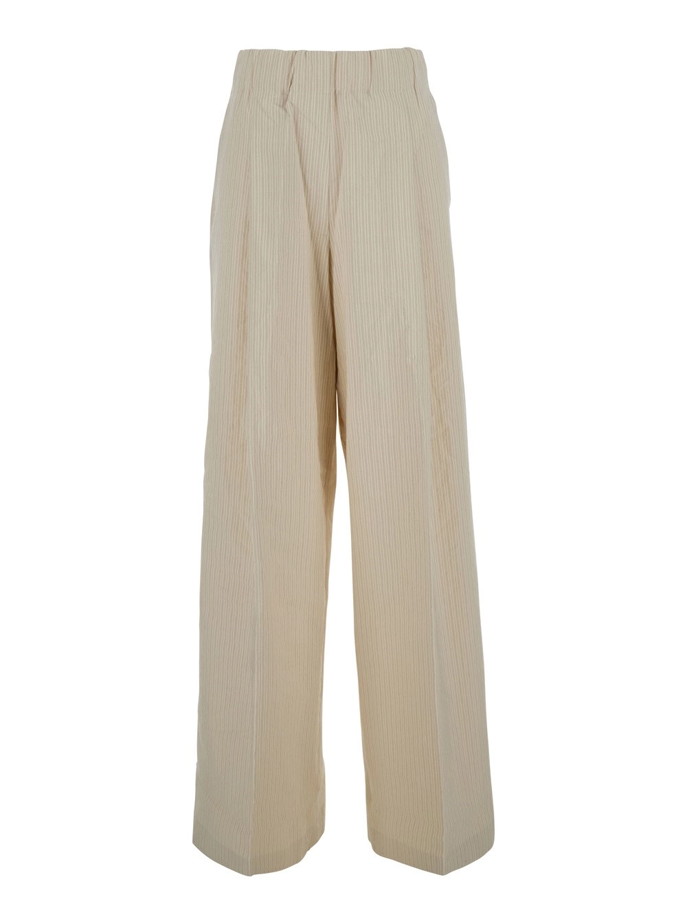 Dries Van Noten Pantaloni 'Pila' con Vita Elasticizzata e Motivo a Righe All-Over in Cotone Beige Donna