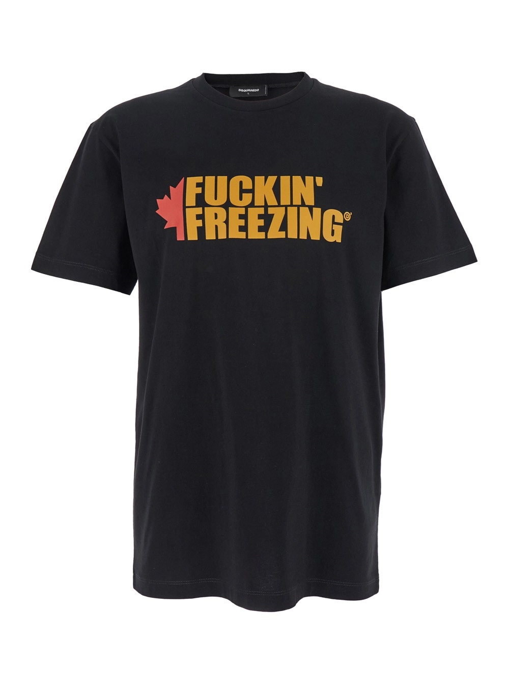 Dsquared2 T-Shirt Girocollo con Stampa sul Fronte e Logo Lettering sul Retro in Cotone Nera Uomo