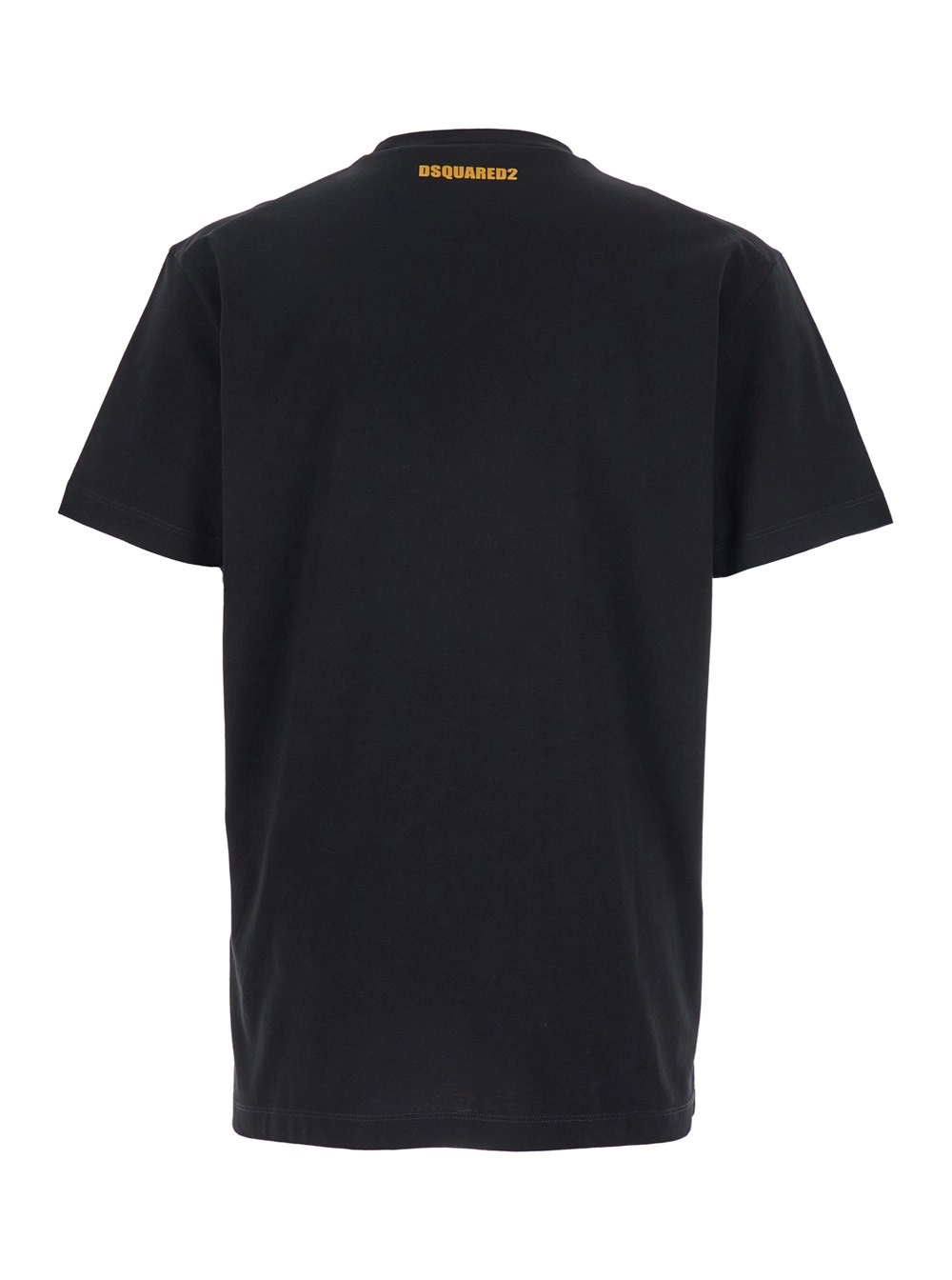 Dsquared2 T-Shirt Girocollo con Stampa sul Fronte e Logo Lettering sul Retro in Cotone Nera Uomo, view 2