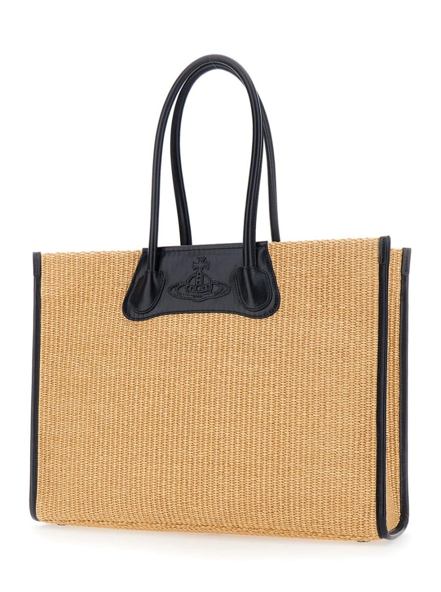 Vivienne Westwood Borsa Shopping 'Troy' con Logo Orb Impresso sul Fronte e Lavorazione Effetto Rafia in Cotone Beige Donna, view 2