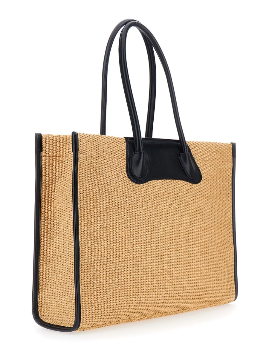 Vivienne Westwood Borsa Shopping 'Troy' con Logo Orb Impresso sul Fronte e Lavorazione Effetto Rafia in Cotone Beige Donna, view 3