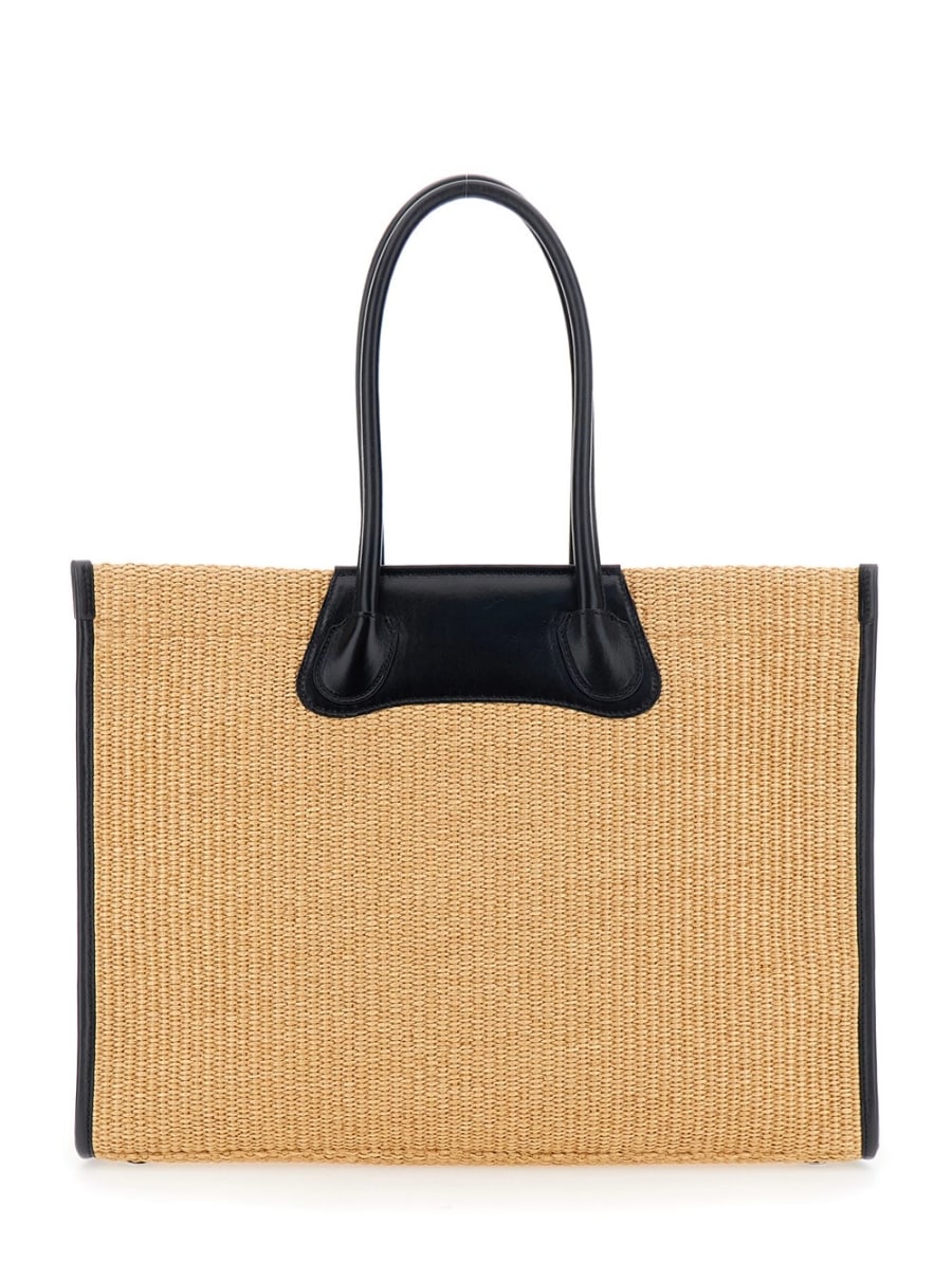 Vivienne Westwood Borsa Shopping 'Troy' con Logo Orb Impresso sul Fronte e Lavorazione Effetto Rafia in Cotone Beige Donna, view 4