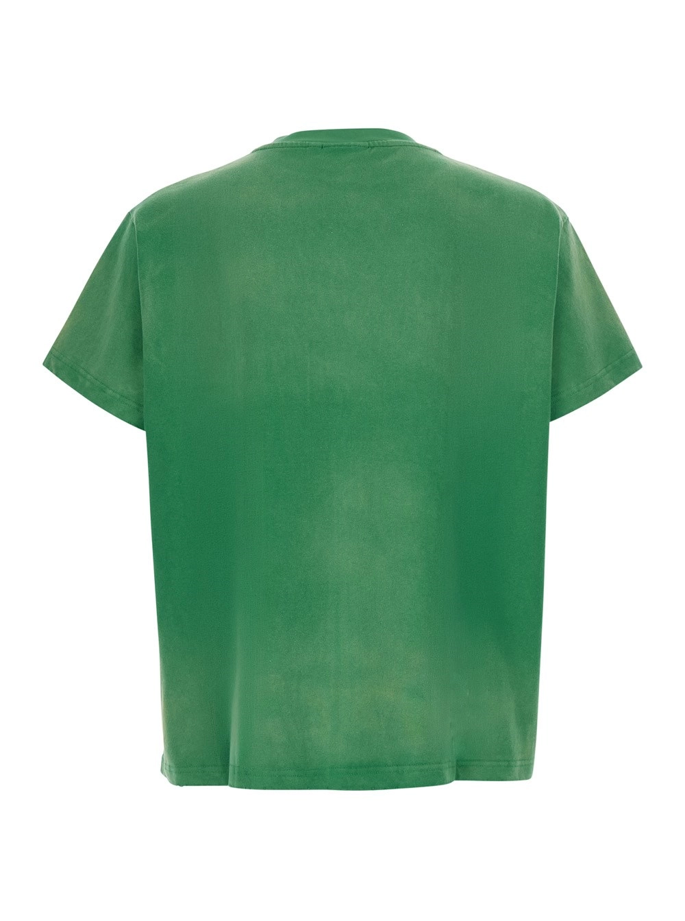 Found T-Shirt Girocollo con Maxi Stampa sul Fronte in Cotone Verde Uomo, view 2