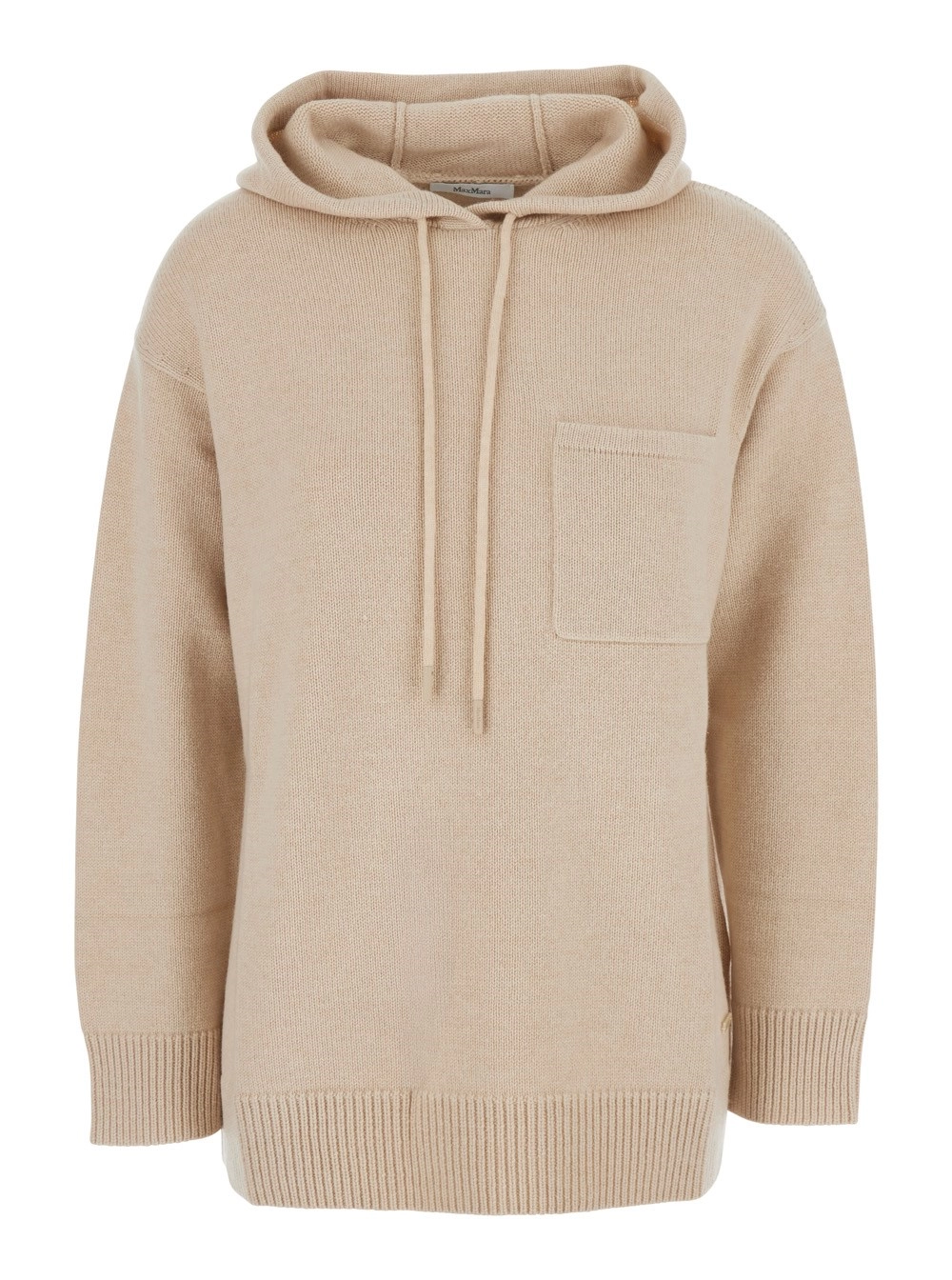 Max Mara Maglione 'Liana' con Cappuccio con Coulisse e Spalle Scese in Lana e Cashmere Beige Donna