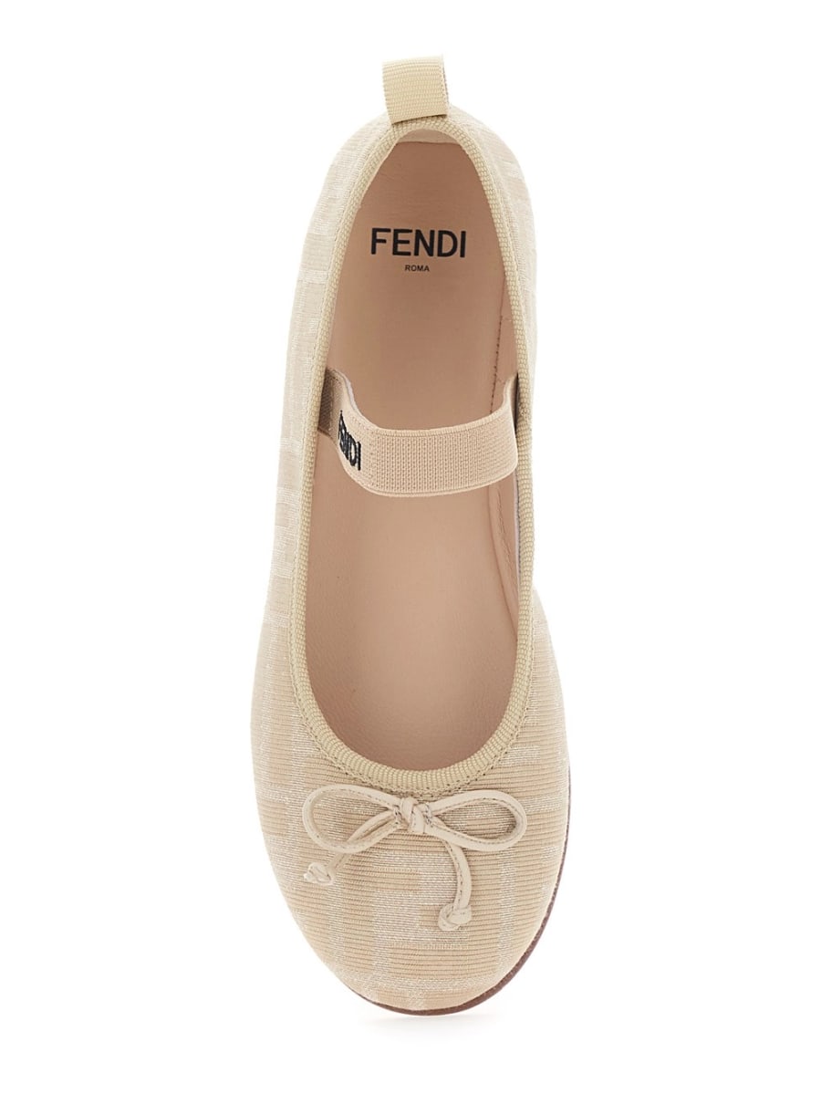 Fendi kids Ballerine 'FF' con Fascia Logata e Motivo FF All-Over in Tessuto Beige Bambina, view 4