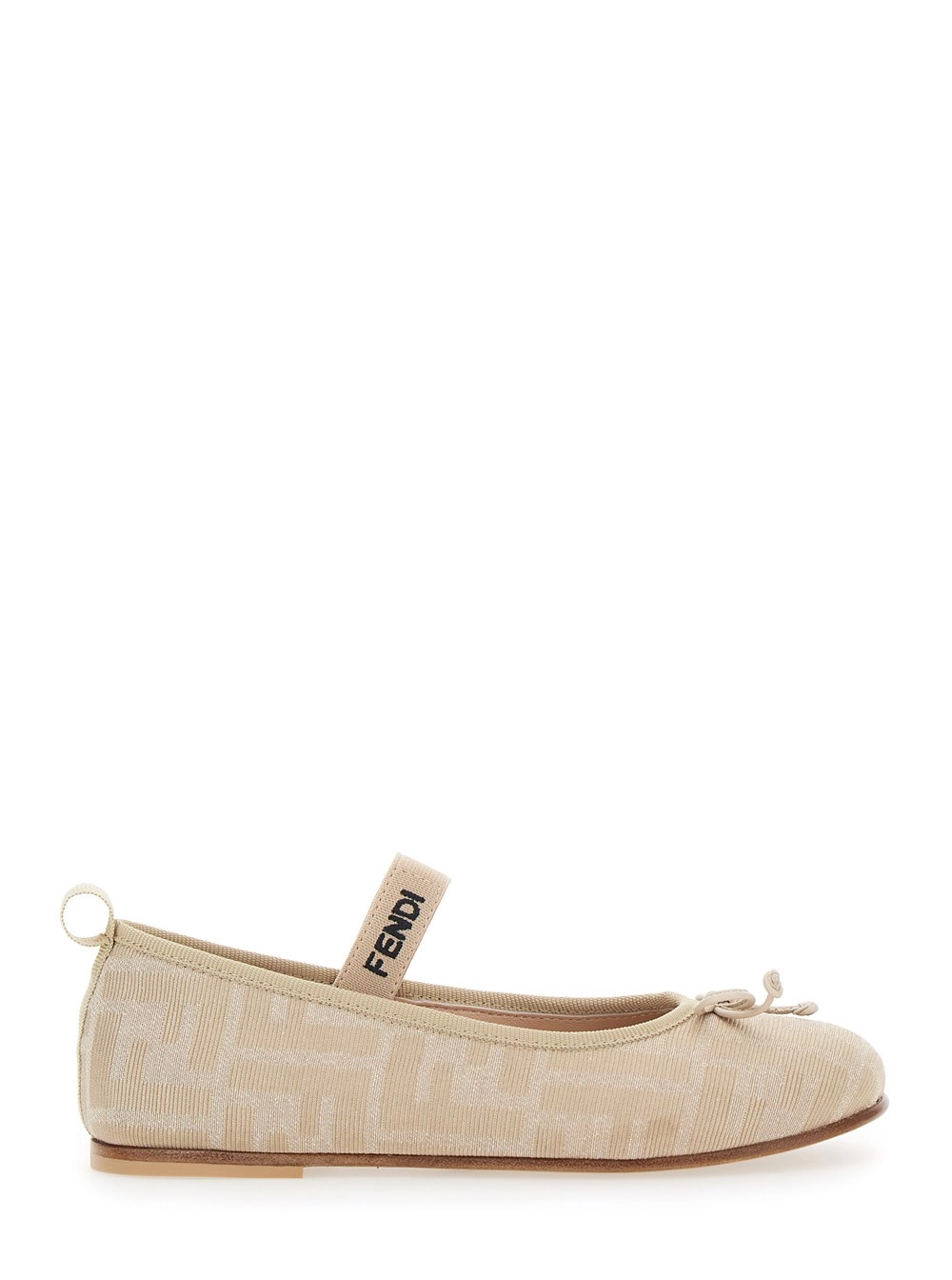 Fendi kids Ballerine 'FF' con Fascia Logata e Motivo FF All-Over in Tessuto Beige Bambina