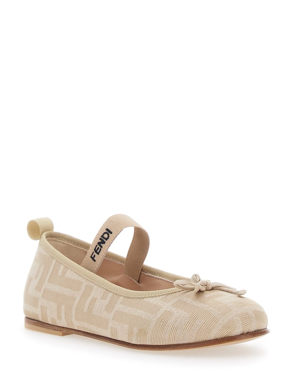 Fendi kids Ballerine 'FF' con Fascia Logata e Motivo FF All-Over in Tessuto Beige Bambina, view 2