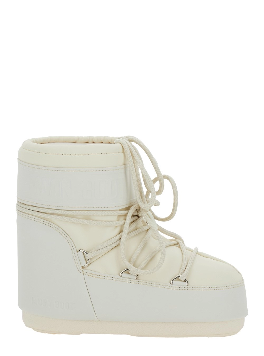 Moon boot Stivaletti da Neve con Maxi Stampa Logo sul Lato in Tessuto Tecnico Bianco Donna