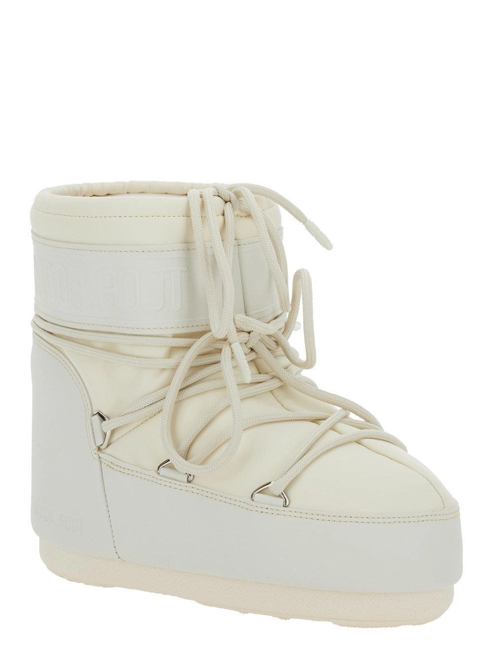 Moon boot Stivaletti da Neve con Maxi Stampa Logo sul Lato in Tessuto Tecnico Bianco Donna, view 2