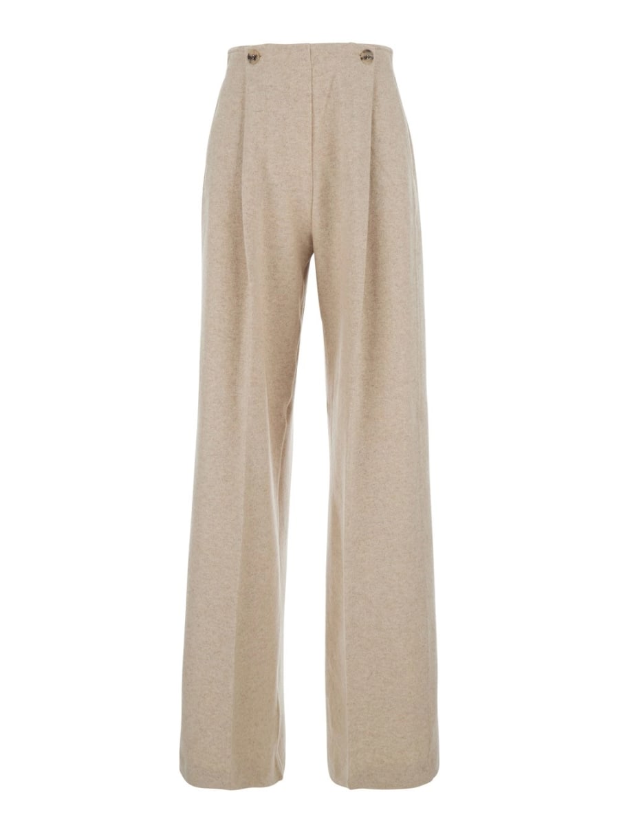 Max Mara Pure Pantaloni 'Micenea' con Pences sul Fronte e Logo Lettering sul Retro in Cashmere Beige Donna