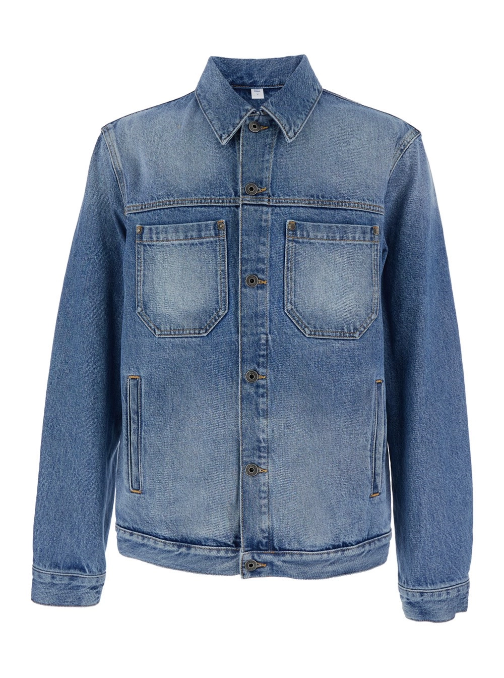 Off-White Giubbotto con colletto classico e maxi logo sul retro in denim blu uomo