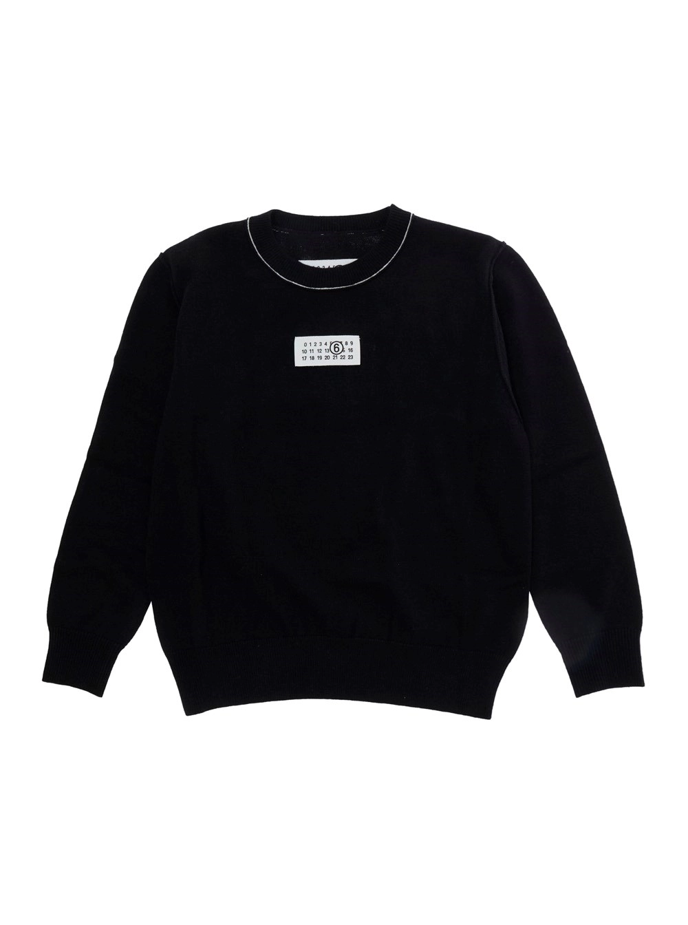 Mm6 maison margiela kids Maglione con scollo rotondo e patch logo sul fronte in misto lana nero bambino