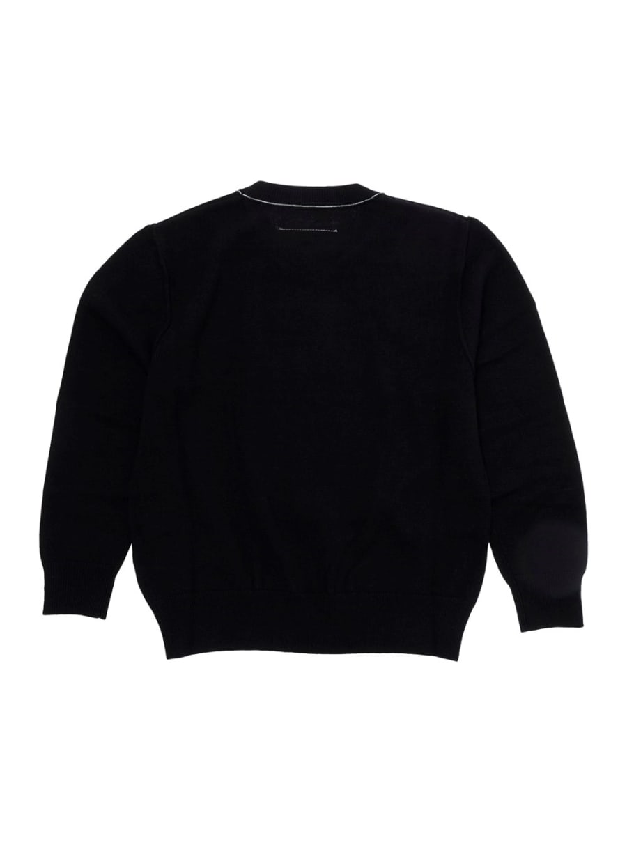 Mm6 maison margiela kids Maglione con scollo rotondo e patch logo sul fronte in misto lana nero bambino, view 2