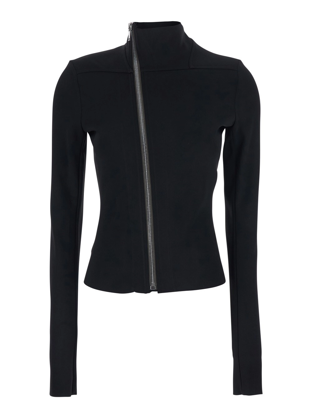 Rick Owens Giubbotto 'Gary' con Collo Alto e Chiusura con Zip Asimmetrica in Misto Viscosa Nero Donna