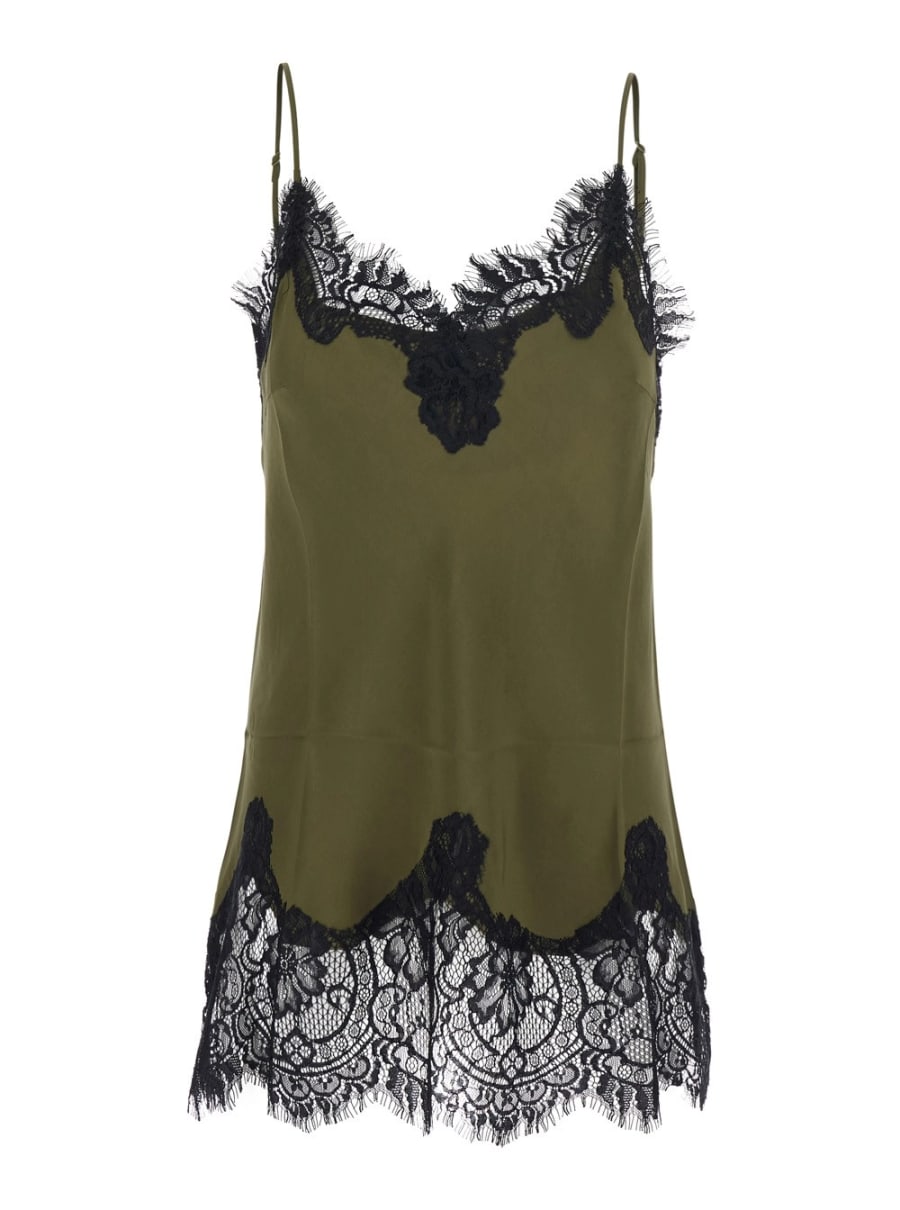 Gold hawk Top con spalline sottili regolabili e dettagli in pizzo in Tessuto Verde donna