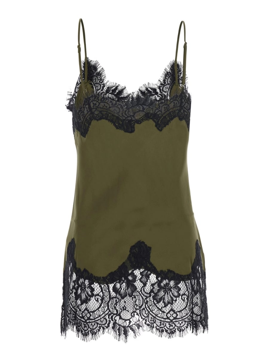 Gold hawk Top con spalline sottili regolabili e dettagli in pizzo in Tessuto Verde donna, view 2