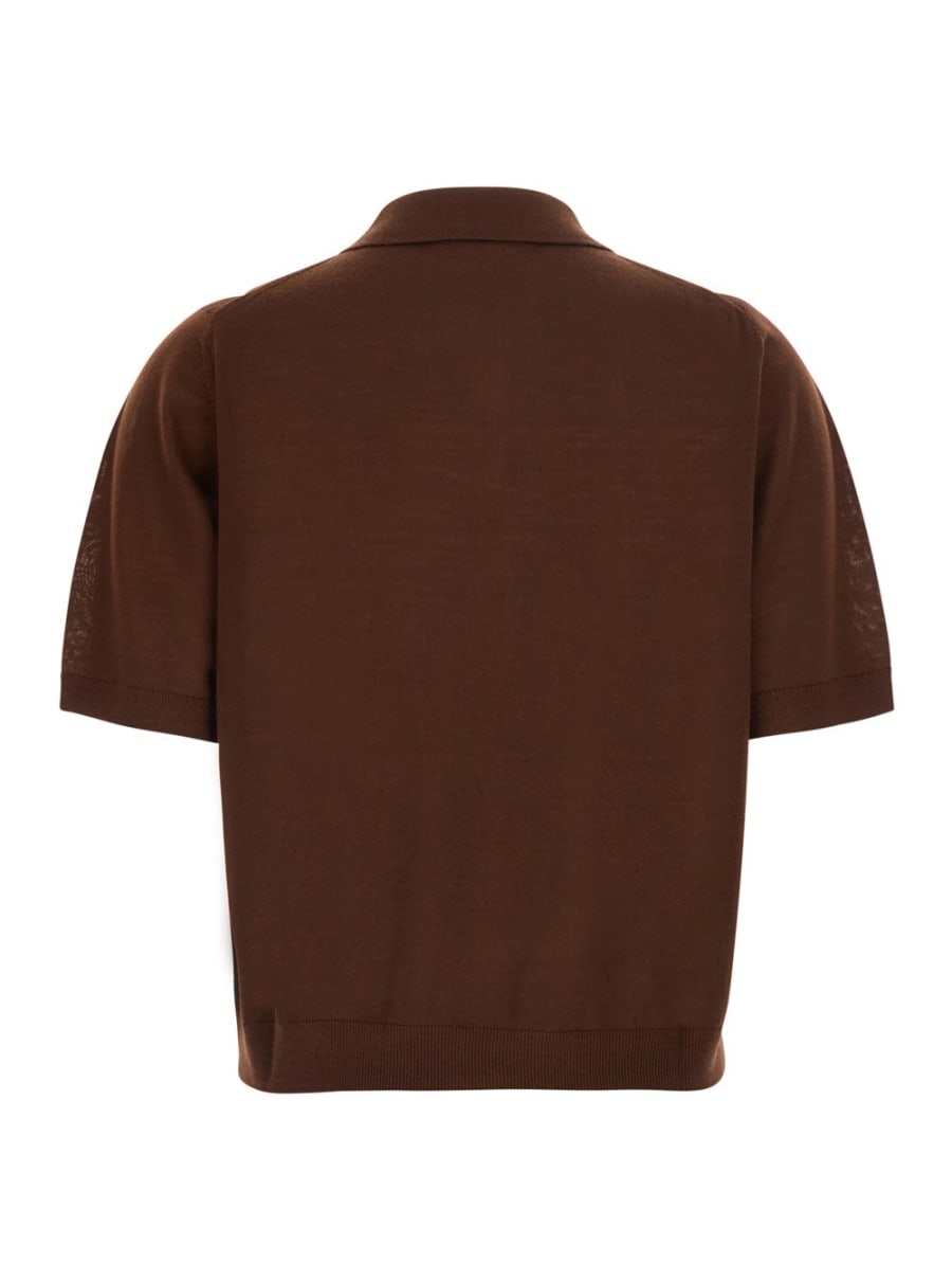 Semicouture Maglia 'DIANA' con colletto polo e motivo con rombi in lana vergine marrone donna, view 2