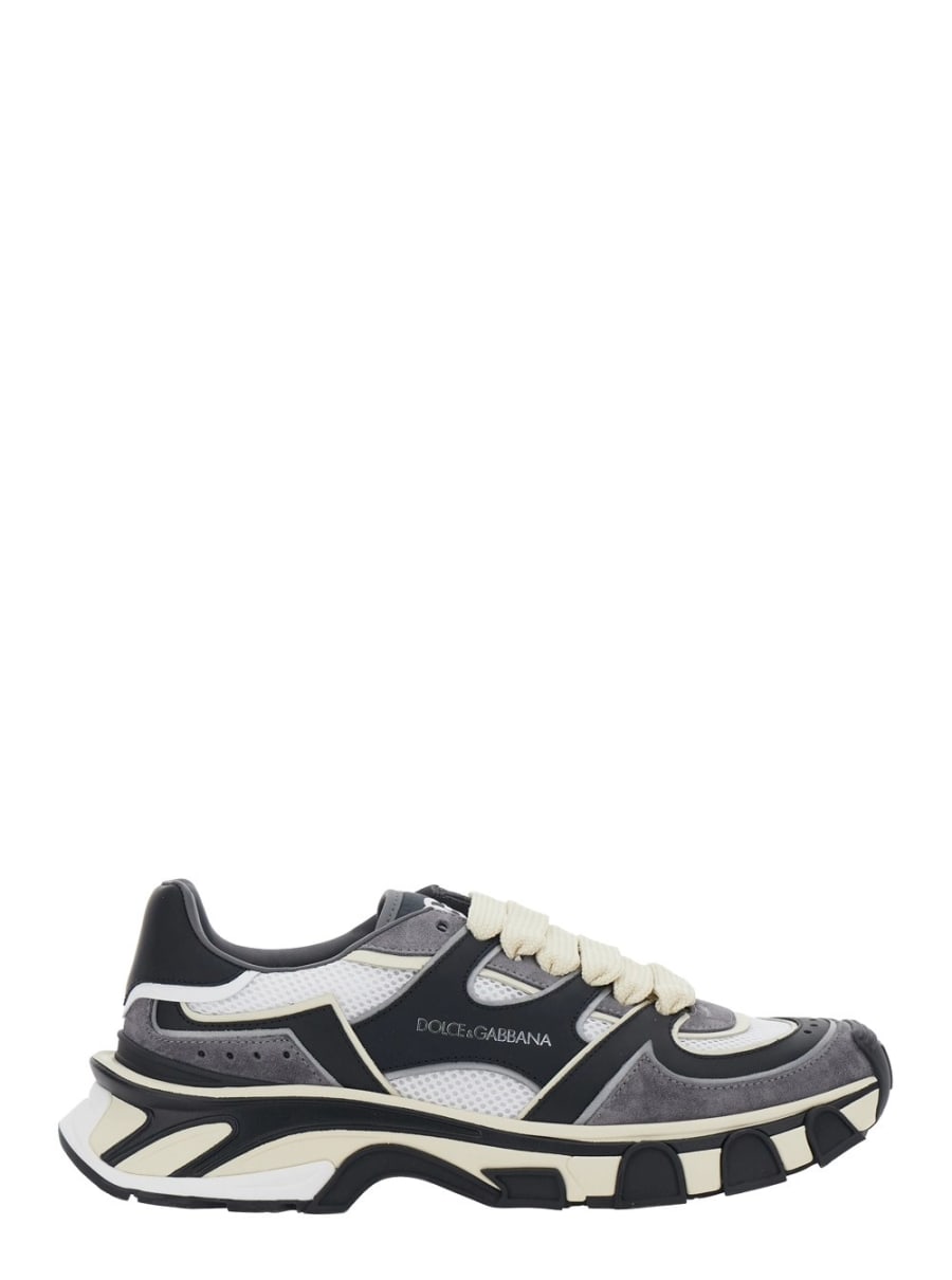 Dolce & Gabbana Sneakers con logo lettering sul lato e design a inserti in pelle e suede bianche e nere per uomo